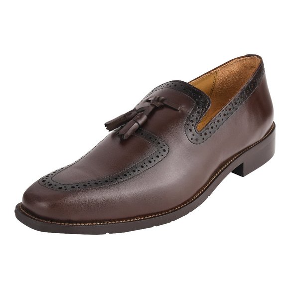 MEN'S Brown Tassel Loafer Leather Tassels Shoes - Picture 1 of 7